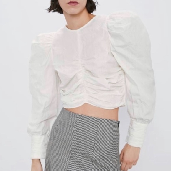 Zara | Tops | Zara White Ruched Puff 